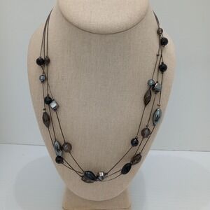 Premier Designs Multi Strand Beaded Necklace Gunmetal Brown‎ Black 20"